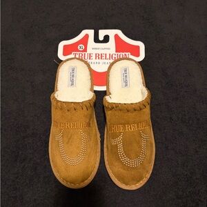True Religion Tan Suede Slippers